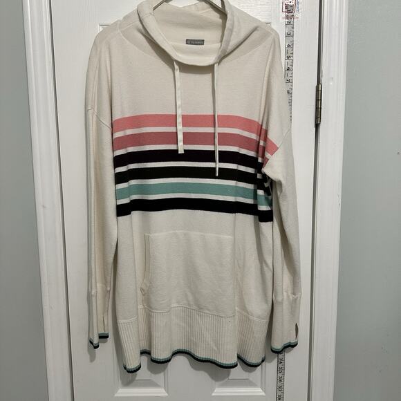 T by TALBOTS Size 1x Ivory White Striped Rainbow Mock Turtleneck Sweater - Picture 3 of 10